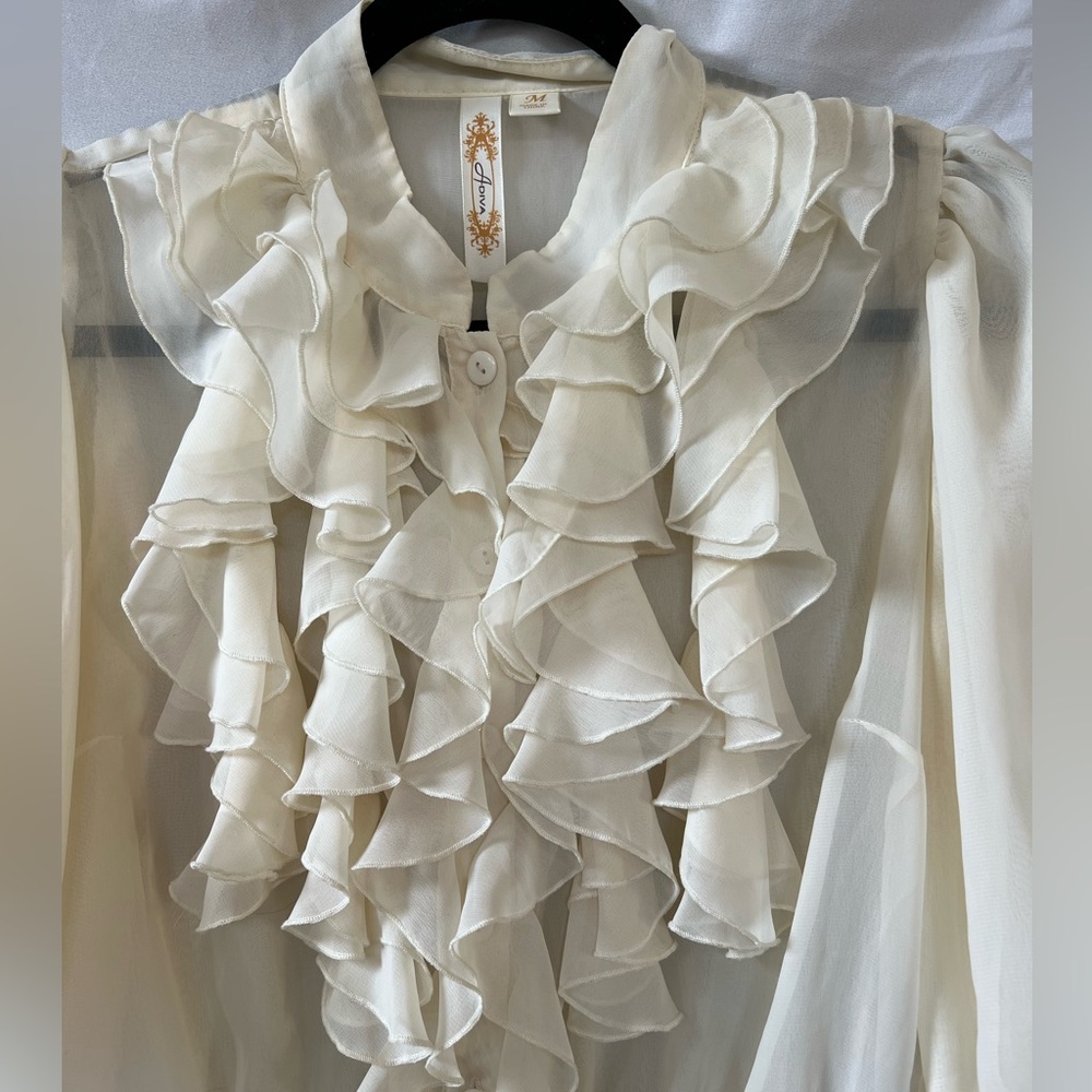 Cream Ruffled Sheer Blouse - Picture 2 of 4